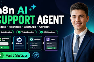 build n8n ai customer support agent zendesk freshdesk whatsapp CRM bot