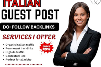 do italian guest post 7 with dofolow backlinks on high authority 90 da website