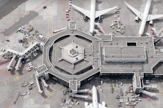 create 3d airport design, aviation terminal, 3d airplane pack with 3d rendering