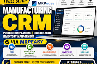 setup manufacturing crm production planning procurement inventory via mrpeasy