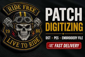 do patch digitizing embroidery dst pes biker patch logo