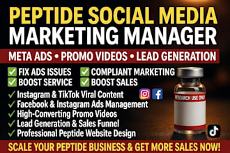 be your peptide supplement social media marketing manager SMM with promo videos