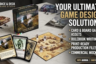 do card game design, tabletop board game, playing card asset and rule book