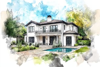 house in watercolor painting style