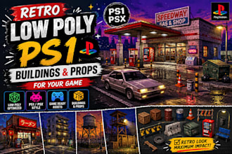 create retro low poly ps1 buildings and props for games