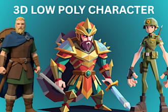 create 3d low poly character model game, animation, and rigging