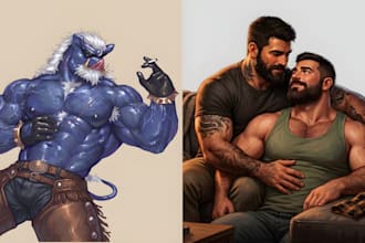 draw gay bara illustration, oc, nsfw gay romance book cover design gay bear art