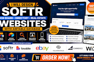 softr job board airtable database real estate listing directories website design