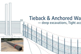 anchored tieback retaining wall design for deep excavations, limited space site