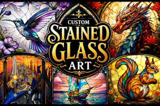 design stained glass art, mosaic, fantasy digital painting, character book cover