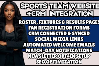design sports team website basketball website football site with CRM integration