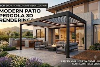 create modern patio pergola design and outdoor living 3d rendering