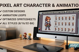 do detailed custom pixel art character and animation spritesheet