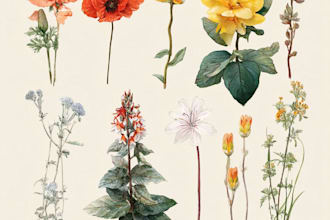 watercolor botanical illustrations of flowers and plants