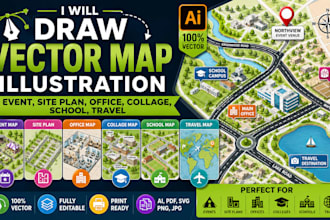 draw vector map illustration event, site plan, office, college, school, travel