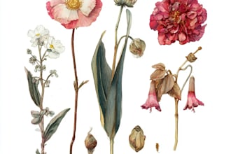 draw beautiful digital botanical illustrations of flowers, fruits, and plants