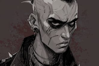 draw dark, punk, goth, horror character in comic like style