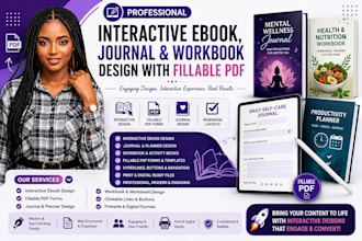 design interactive ebook, fillable pdf, workbook journal and flipbook design