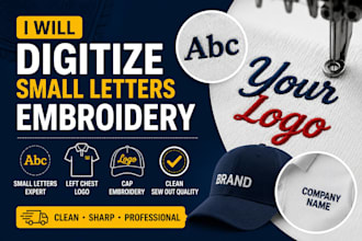 digitize small letters embroidery left chest logo cap embroidery sew out quality