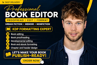 proofread,  edit memoir non fiction,  kdp format and urban fiction book editor