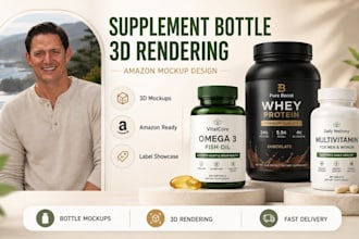 create 3d supplement bottle mockup and rendering for amazon