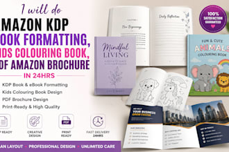 do amazon KDP book formatting, kids colouring book, pdf amazon brochure in 24hrs