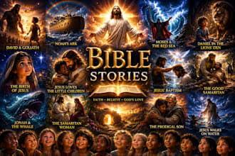 illustrate christian bible themed illustration, bible story for children book