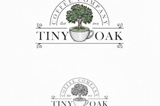 do vintage tiny oak, caffeine hub, coffee shop logo