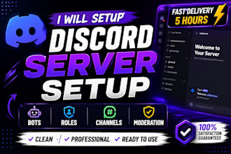 setup custom discord server with bots roles and channels in 5hrs