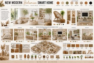 design an interior mood board and space layout concept