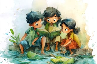 design watercolor children story book illustration and book illustrator
