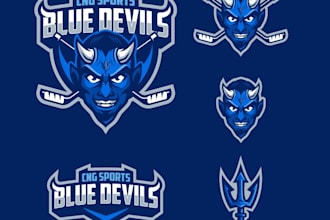design sports blue devils, building, hockey team logo