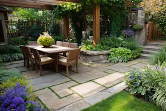design landscape, terrace, backyard, pool, and patio
