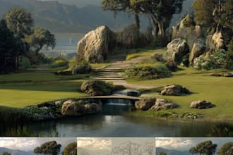 illustrate environments, landscapes, board game, concept art