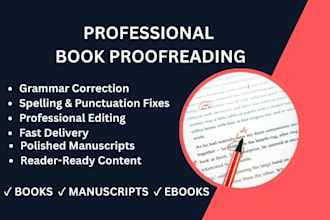 proofead your book, ebook, manuscript, for grammar spelling, puntuation errors