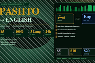 transcribe and translate pashto audio and video to  english text