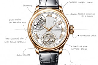 create custom 3d wristwatch cad designs, technical drawings and watch animation