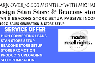 promote master resell rights and setup stan, beacons store for passive income