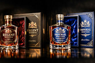 design bottle label and box packaging for whiskey vodka wine brandy gin whisky