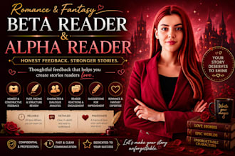 romance beta reader, fantasy beta reader, and alpha reader