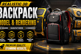 create photorealistic 3d backpack designs for brands and manufacturers