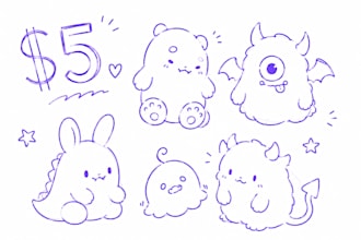 draw cute pastel kawaii doodle characters and stickers