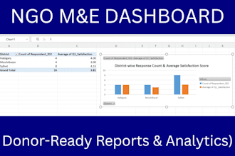 create ngo m and e dashboard in excel for donors