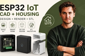esp32 iot cad, smart home pcb housing, product render, stl prototype for startup