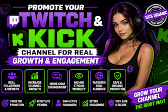 promote your twitch and  kick channel for real growth and engagement