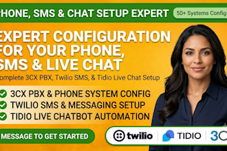 configure twilio SMS, 3cx pbx and tidio live chatbot automation, vicidial sip