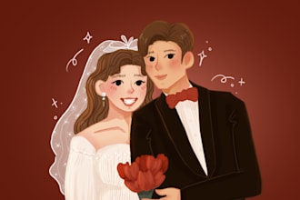 draw custom cute couple art in cartoon style