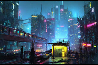 make a science fiction city, cyberpunk city