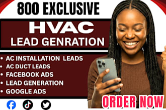 exclusive  800 hvac leads, ac installation leads, air duct services google ads