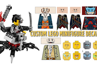 create custom lego minifigure decal illustration, lego sticker and 3d lego model